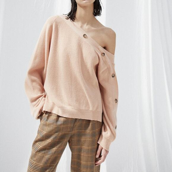 NANUSHKA Camerin Off Shoulder Sweater Apricot Pink Sz M {NN48} - Picture 2 of 9